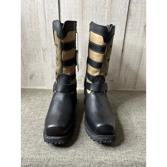 Milwaukee Leather Boots Mens Size 10 Stars and Stripes Motorcycle Rider Harness - Picture 5 of 11